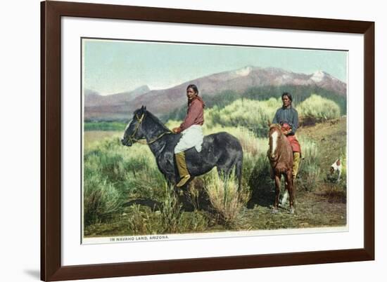 Arizona - Navajo Men on Horseback-Lantern Press-Framed Premium Giclee Print