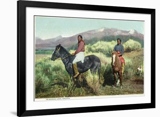 Arizona - Navajo Men on Horseback-Lantern Press-Framed Premium Giclee Print