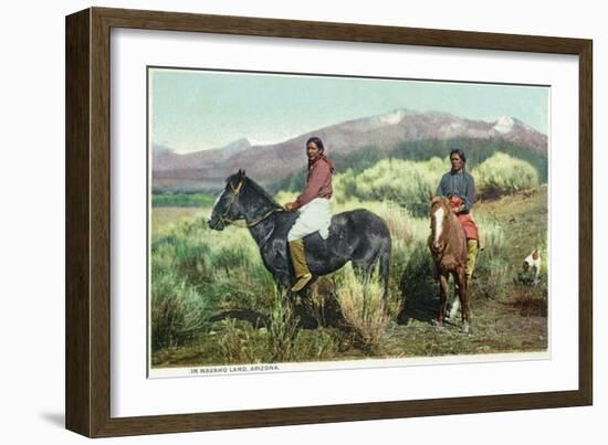 Arizona - Navajo Men on Horseback-Lantern Press-Framed Art Print