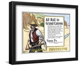 Arizona Prospector and the Grand Canyon Featured in a Santa Fe Railroad Ad, c.1900-null-Framed Giclee Print