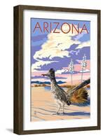 Arizona - Roadrunner Scene-Lantern Press-Framed Art Print