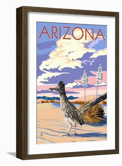 Arizona - Roadrunner Scene-Lantern Press-Framed Art Print