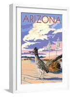 Arizona - Roadrunner Scene-Lantern Press-Framed Art Print