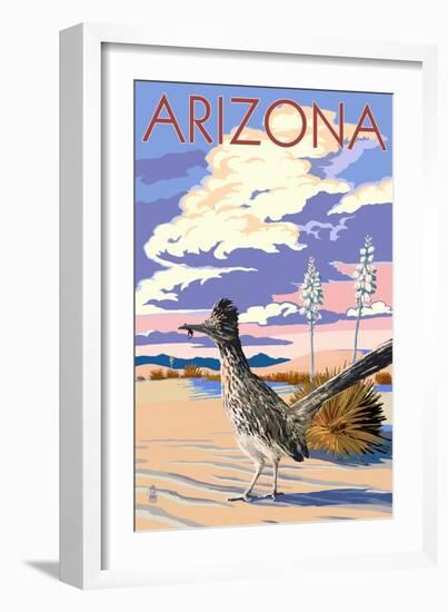 Arizona - Roadrunner Scene-Lantern Press-Framed Art Print