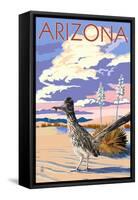 Arizona - Roadrunner Scene-Lantern Press-Framed Stretched Canvas