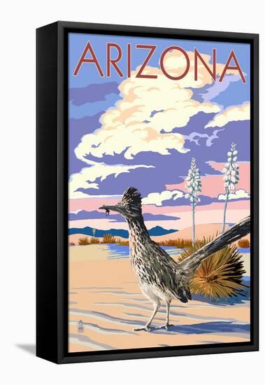 Arizona - Roadrunner Scene-Lantern Press-Framed Stretched Canvas