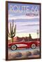 Arizona - Route 66 - Corvette with Red Rocks-Lantern Press-Framed Art Print