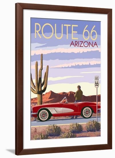 Arizona - Route 66 - Corvette with Red Rocks-Lantern Press-Framed Art Print