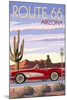 Arizona - Route 66 - Corvette with Red Rocks-Lantern Press-Mounted Art Print