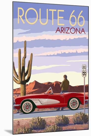 Arizona - Route 66 - Corvette with Red Rocks-Lantern Press-Mounted Art Print