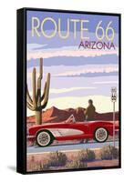 Arizona - Route 66 - Corvette with Red Rocks-Lantern Press-Framed Stretched Canvas