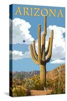 Arizona - Saguaro and Roadrunner-Lantern Press-Stretched Canvas