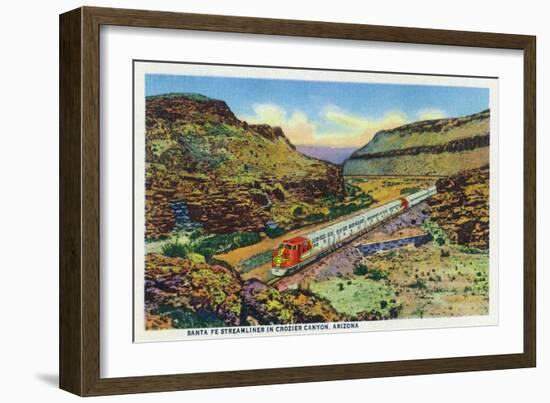 Arizona - Santa Fe Train Passing Through Crozier Canyon-Lantern Press-Framed Art Print