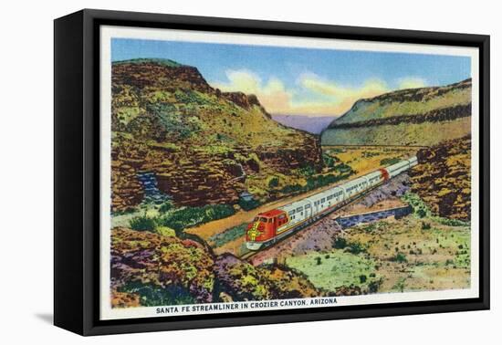 Arizona - Santa Fe Train Passing Through Crozier Canyon-Lantern Press-Framed Stretched Canvas