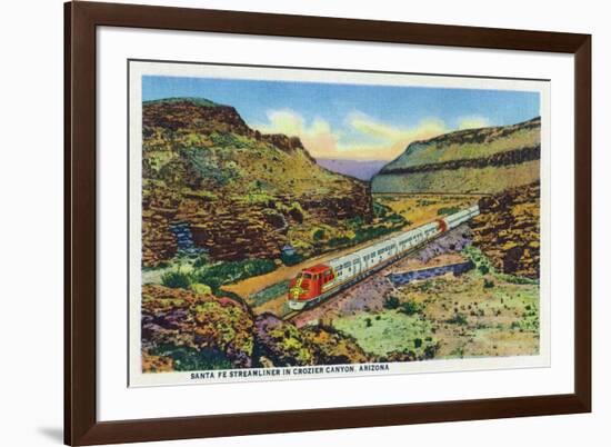 Arizona - Santa Fe Train Passing Through Crozier Canyon-Lantern Press-Framed Premium Giclee Print