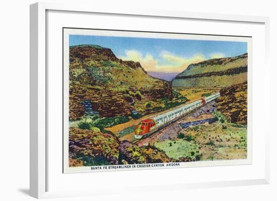 Arizona - Santa Fe Train Passing Through Crozier Canyon-Lantern Press-Framed Art Print