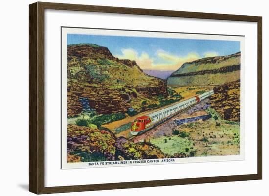 Arizona - Santa Fe Train Passing Through Crozier Canyon-Lantern Press-Framed Art Print