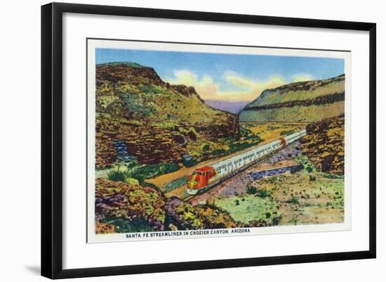 Arizona - Santa Fe Train Passing Through Crozier Canyon-Lantern Press-Framed Art Print