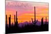 Arizona - Sunset and Cactus-Lantern Press-Mounted Art Print