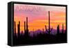 Arizona - Sunset and Cactus-Lantern Press-Framed Stretched Canvas