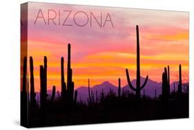 Arizona - Sunset and Cactus-Lantern Press-Stretched Canvas