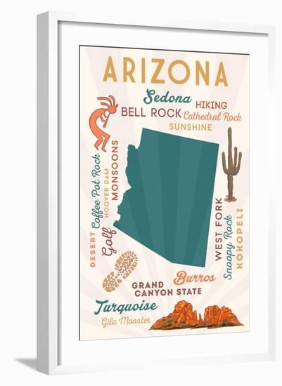 Arizona - Typography and Icons - Cheers Version-Lantern Press-Framed Art Print