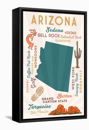 Arizona - Typography and Icons - Cheers Version-Lantern Press-Framed Stretched Canvas