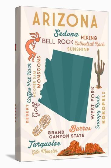 Arizona - Typography and Icons - Cheers Version-Lantern Press-Stretched Canvas