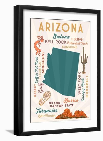 Arizona - Typography and Icons - Cheers Version-Lantern Press-Framed Art Print