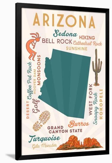 Arizona - Typography and Icons - Cheers Version-Lantern Press-Framed Art Print