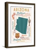 Arizona - Typography and Icons-Lantern Press-Framed Art Print