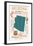 Arizona - Typography and Icons-Lantern Press-Framed Art Print