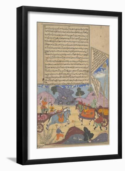 Arjuna Slays Karna, Page from a Copy of the Razmnama, Mughal Period, Dated 1616-17-null-Framed Giclee Print