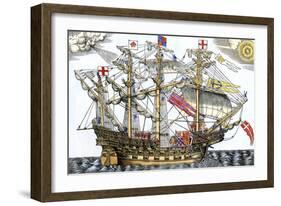 Ark Royal, the Flagship Which Led the English Fleet against the Spanish Armada, c.1588-null-Framed Giclee Print