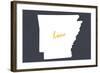 Arkansas - Home State- White on Gray-Lantern Press-Framed Art Print