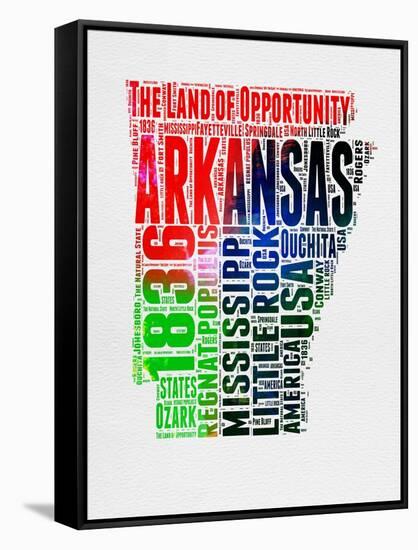 Arkansas Watercolor Word Cloud-NaxArt-Framed Stretched Canvas