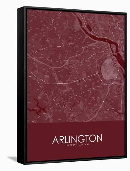Arlington, United States of America Red Map-null-Framed Stretched Canvas