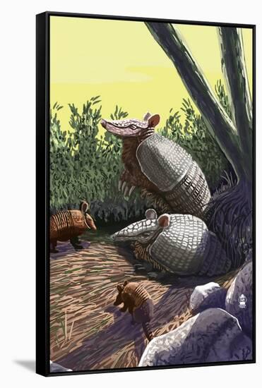 Armadillo Family-Lantern Press-Framed Stretched Canvas