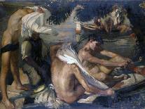 Young Boys Bathing on the River Beach-Armando Spadini-Framed Stretched Canvas