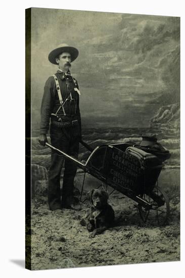 Armed Miner, Wheelbarrow & His Dog-null-Stretched Canvas