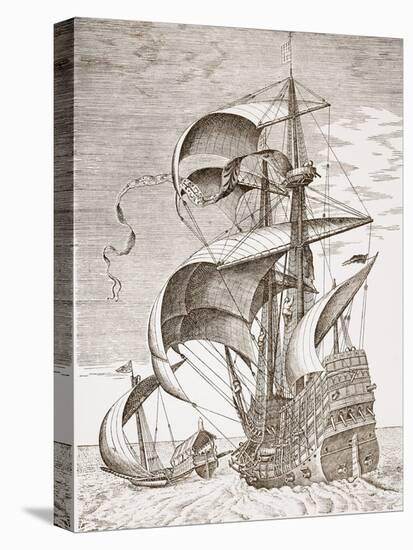 Armed Three-Master on the Open Sea Accompanied by a Galley from 'The Sailing Vessels'-Pieter Bruegel the Elder-Stretched Canvas