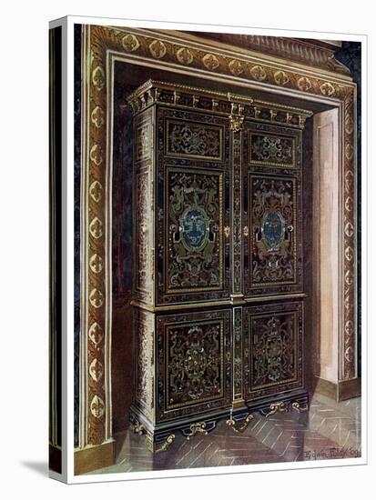 Armoire in Ebony with Inlays of Engraved Brass and White Metal, 1910-Edwin Foley-Stretched Canvas