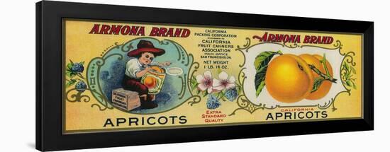 Armona Apricot Label - San Francisco, CA-Lantern Press-Framed Art Print