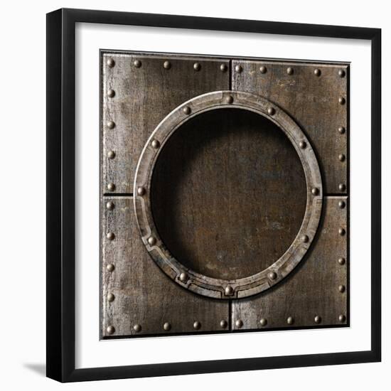 Armored Metal Porthole Background-Andrey_Kuzmin-Framed Art Print