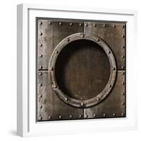 Armored Metal Porthole Background-Andrey_Kuzmin-Framed Art Print