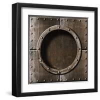 Armored Metal Porthole Background-Andrey_Kuzmin-Framed Art Print