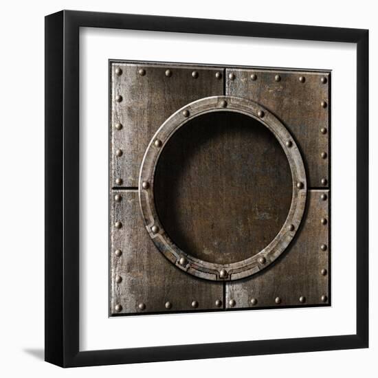 Armored Metal Porthole Background-Andrey_Kuzmin-Framed Art Print