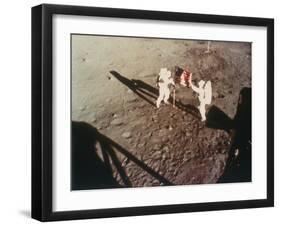 Armstrong and Aldrin Unfurl the Us Flag on the Moon, 1969-null-Framed Photographic Print