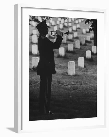 Army Bugler at Arlington Cemetery, During Ceremonies-George Silk-Framed Photographic Print