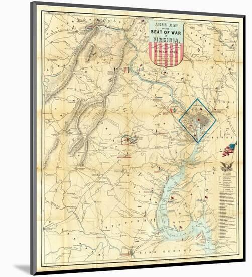 Army Map of The Seat of War In Virginia, c.1862-J^ Goldsborough Bruff-Mounted Art Print